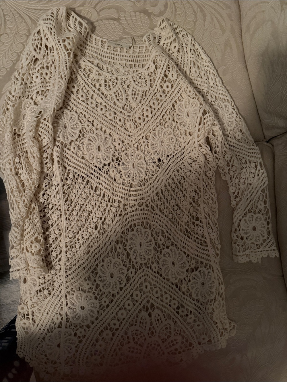Boho Crochet Midi Dress in Cream